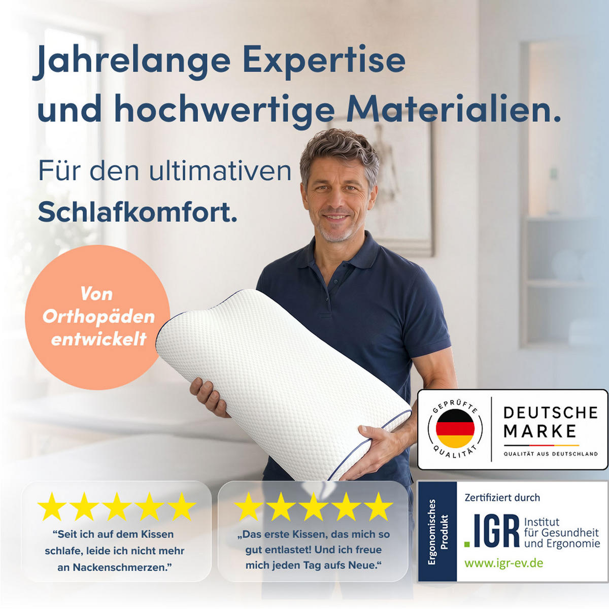 ORTHOPÄDISCHES Nackenkissen 60x36x9/13 cm - Weiß, Textil (36/60cm) - Blumtal