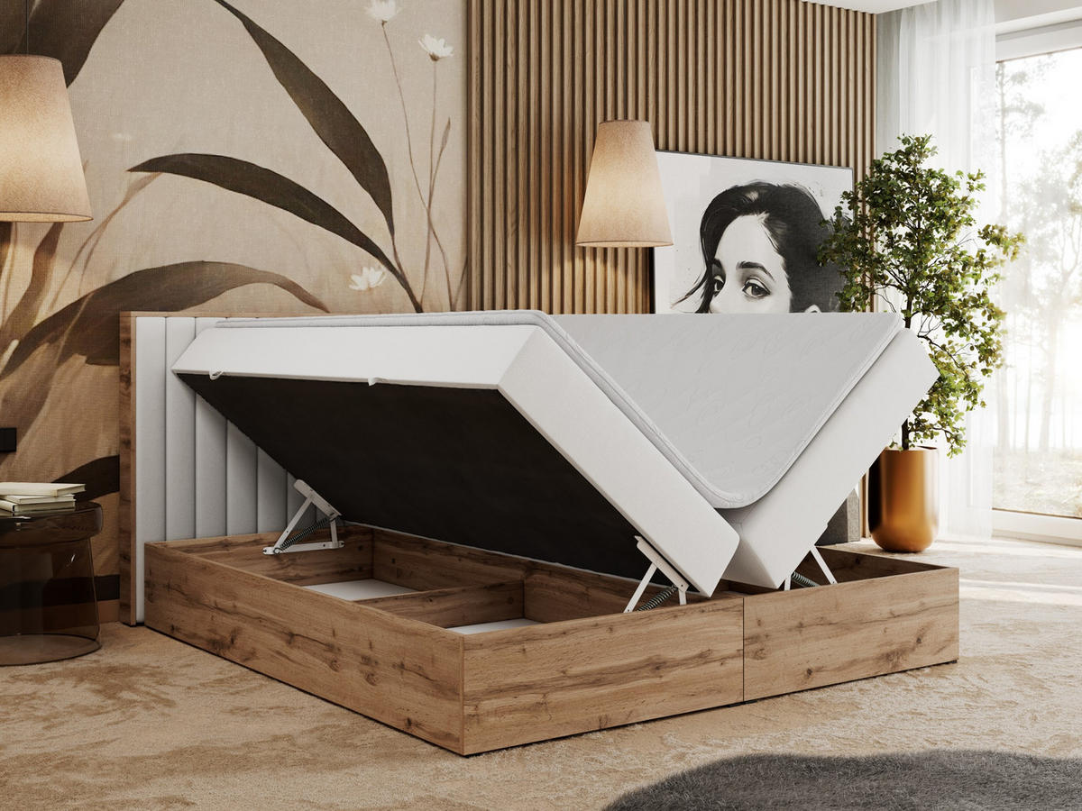 BOXBETT ALBERO 4 - 160/200 Weiß Kunstleder - H3 - Weiß, Holz/Textil (160/200cm) - MKS