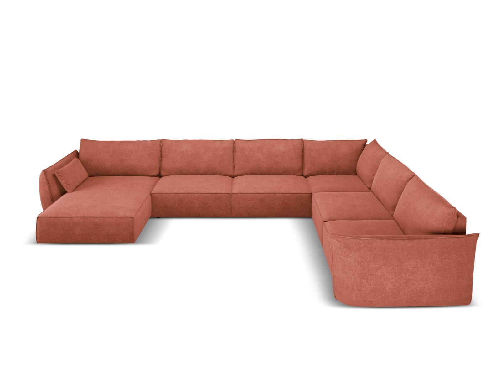 PANORAMASOFA rechts Kaelle aus Chenille-Stoff terrakotta 8 Sitzplätze - Terra cotta, Textil (284/85/384cm) - Micadoni