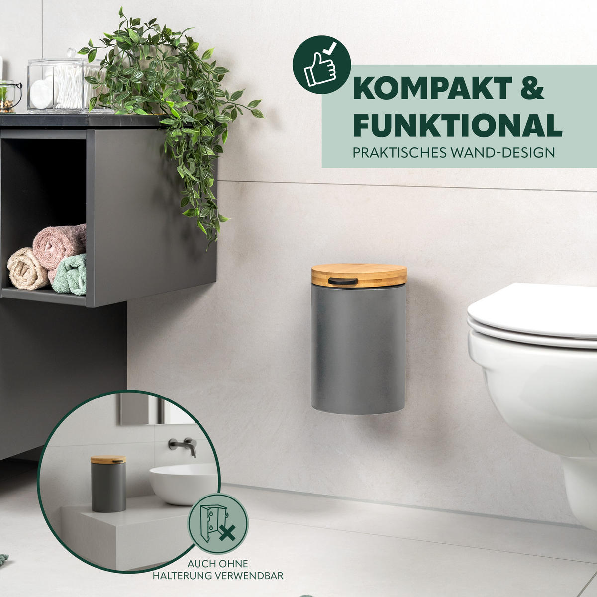 WAND-KOSMETIKEIMER 3 L, rund, grau - Grau, Metall (17/25/23cm) - bremermann