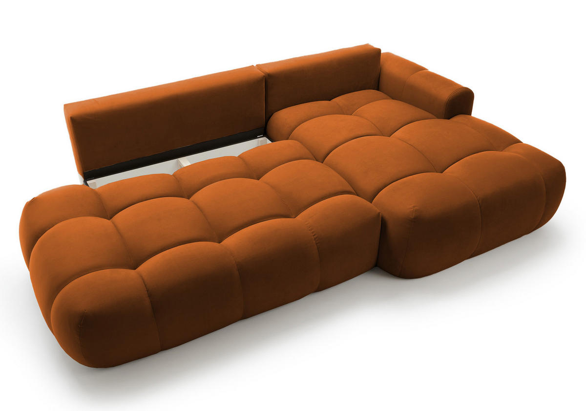ECKSOFA Ombo Kupferbraun Velours 280 cm - Schwarz/Kupferfarben, Kunststoff/Textil (284/167cm) - Selsey