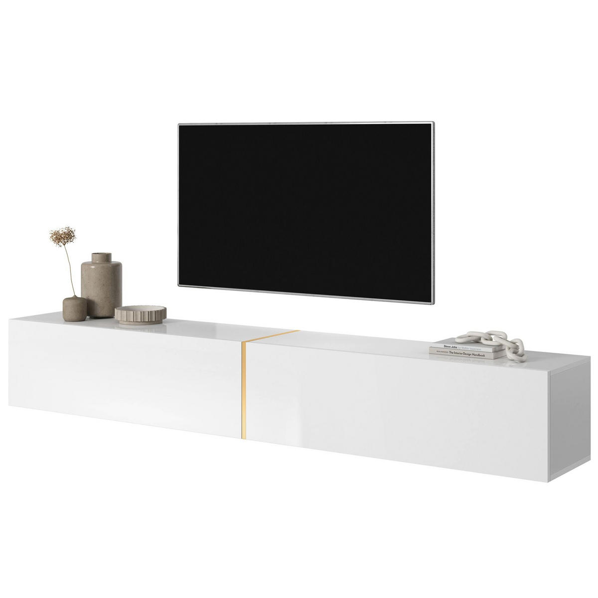 TV stolek Bisira bílý / zlatý 200/30/32 cm - bílá, kompozitní dřevo (200/30/31.6cm) - Selsey
