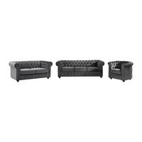 SOFA 3-Sitzer & 2-Sitzer & Sessel - Samt - Anthrazit - CHESTERFIELD - Anthrazit, Textil (88/72/205cm) - Vente-Unique