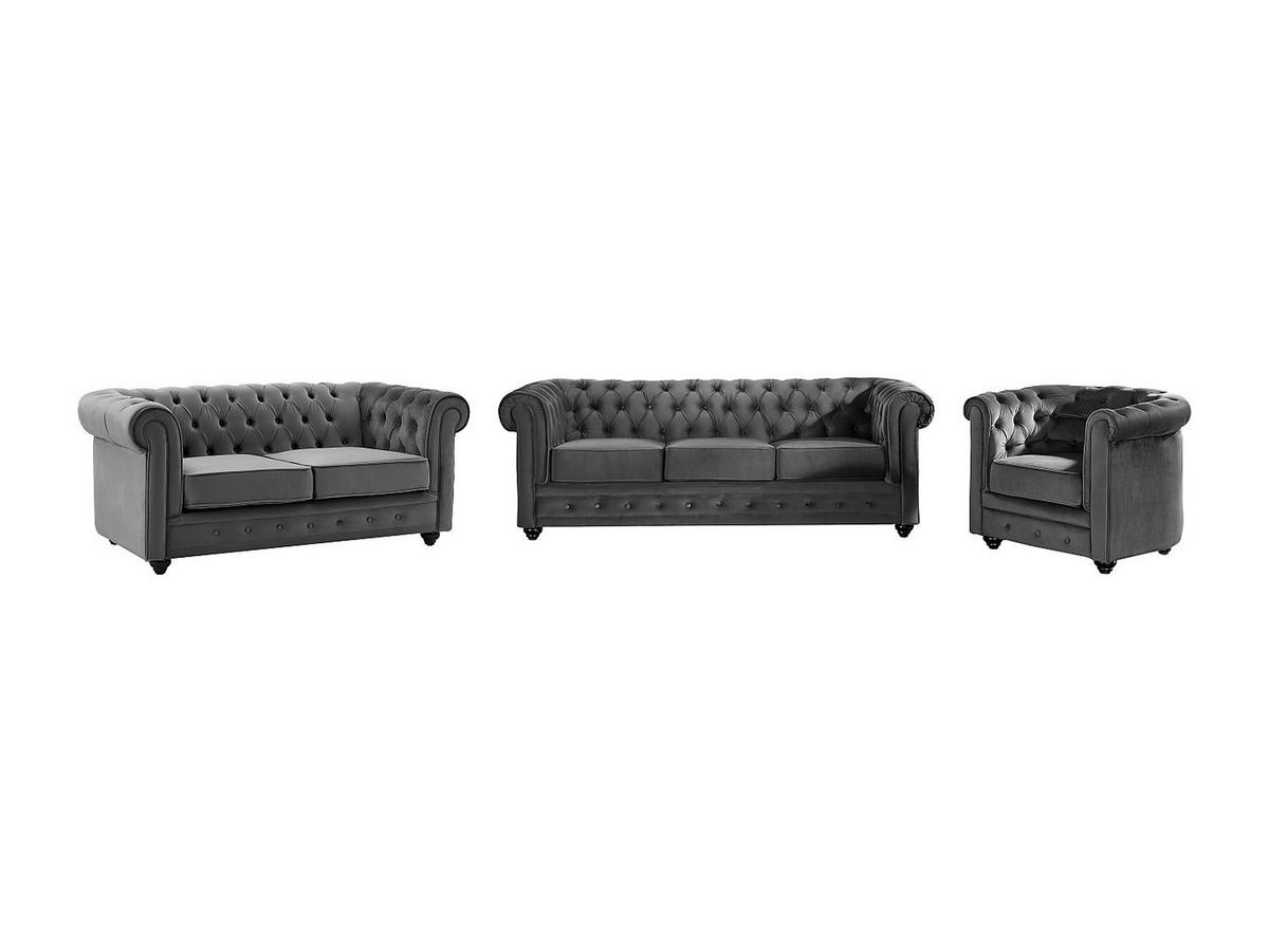 SOFA 3-Sitzer & 2-Sitzer & Sessel - Samt - Anthrazit - CHESTERFIELD - Anthrazit, Textil (88/72/205cm) - Vente-Unique