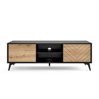 TV-SCHRANK Boulia Schwarz mit Fischgrätfronten in Eiche 154 cm - Eichefarben/Schwarz, Holzwerkstoff/Metall (154/50/39cm) - Selsey