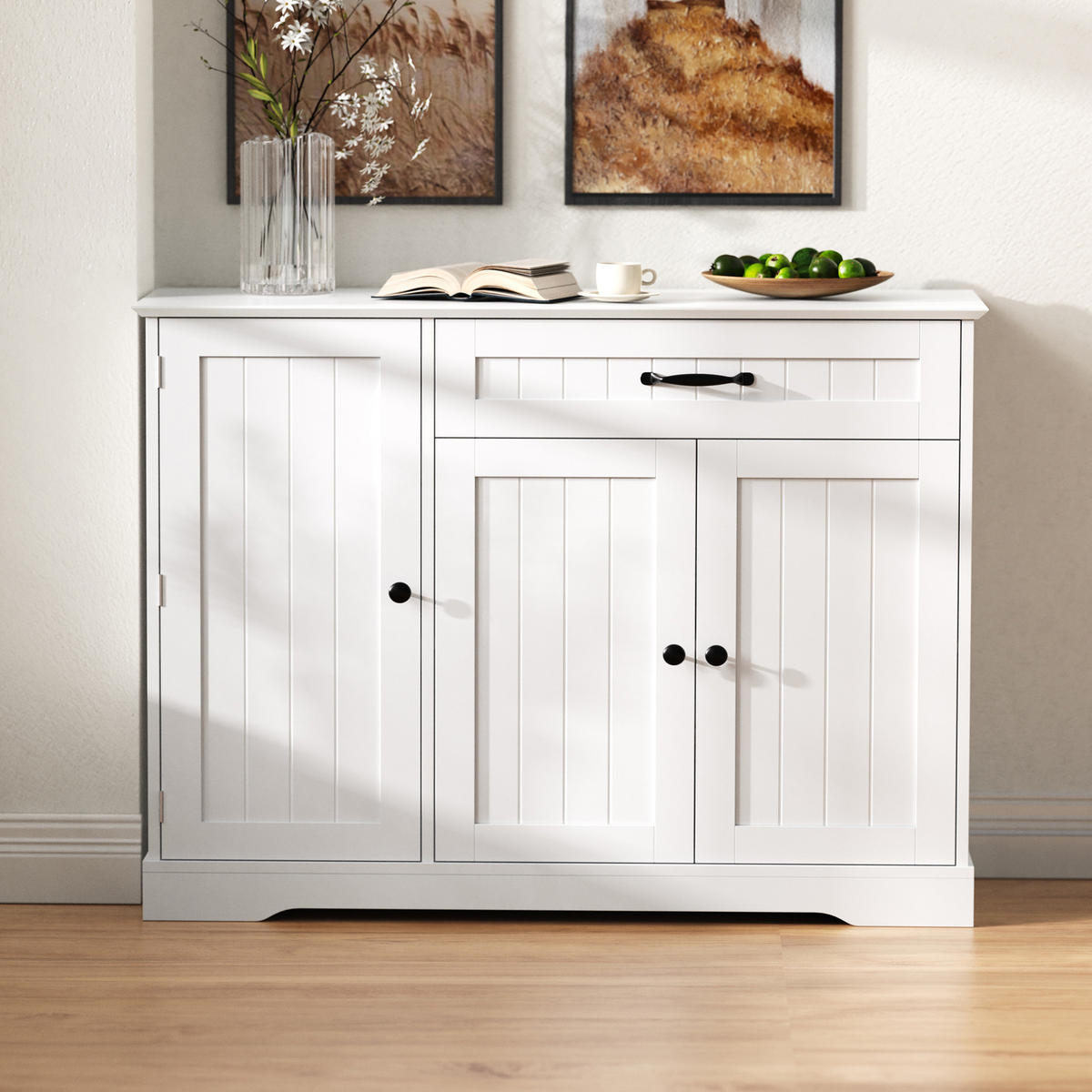 SIDEBOARD 107/40/83.4 cm Weiß aus MDF mit 3 Türen und 1 Schublade - Weiß, Holzwerkstoff (40/83.4/107cm) - OKMYHOME