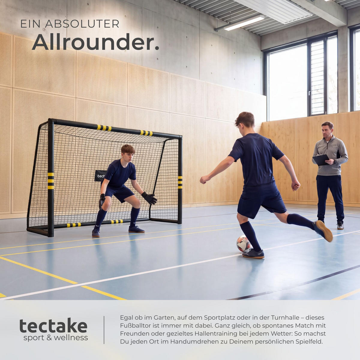 FUSSBALLTOR Harry, werkzeugloses Klicksystem , schwarz/gelb - Gelb/Schwarz, Kunststoff (244/86cm) - tectake