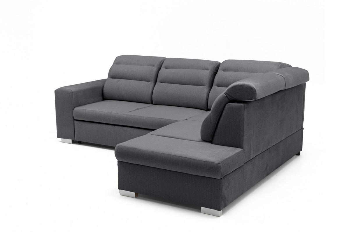 ECKSOFA CLOUD L Rechts mit Schlaffunktion 120x190 Velours Dunkelgrau - Chromfarben/Dunkelgrau, Holz/Kunststoff (260/202cm) - Muffo