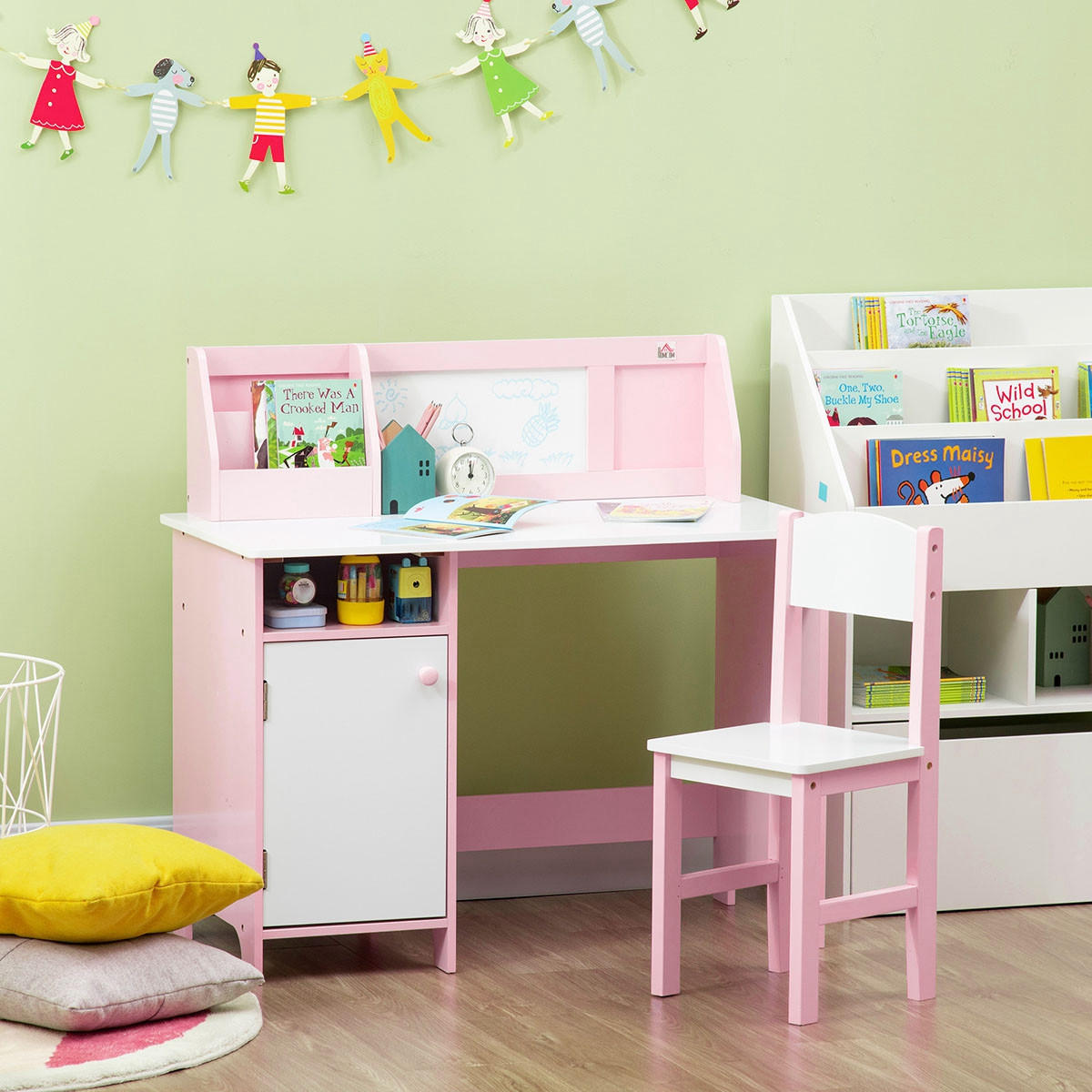 KINDER-SCHREIBTISCHSET DE-17513 mit Weißwandtafel und Stauraum Rosa - Pink, Holzwerkstoff (90/85/45cm) - ComfortXL