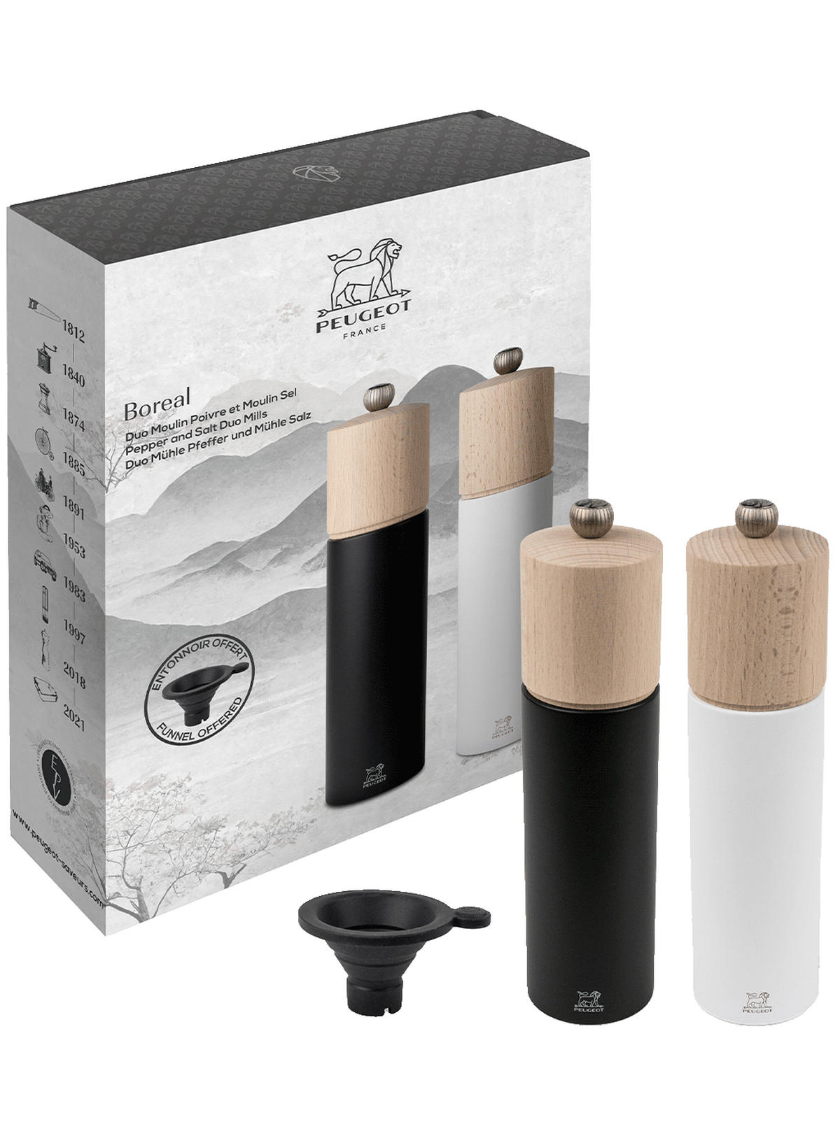 GESCHENKSET Boreal 21cm Pfeffer- & Salzmühle Buchenholz Schwarz/Weiß - Schwarz, Holz (5.4/21/5.4cm) - PEUGEOT