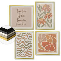 WANDBILDER 4er Set - 50x50 cm & 40x60 cm Goldrahmen - Abstrakte Pastellblumen - Goldfarben, Kunststoff (50/50cm) - ArtPrintCave
