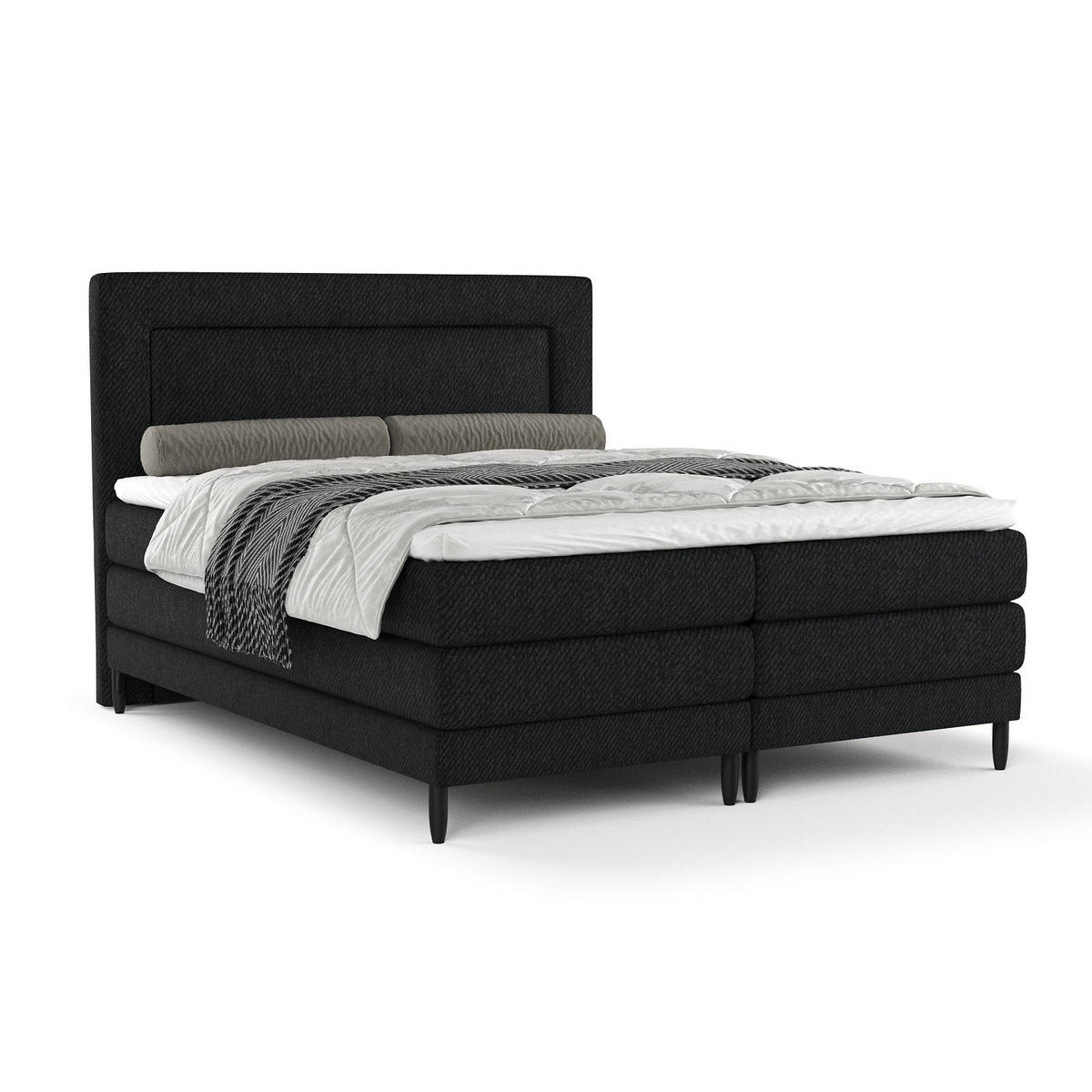 BOXSPRINGBETT Madame Schwarz 200/200 cm mit Matratzen und Latex-Topper - Schwarz, Holz/Holzwerkstoff (200/200cm) - Maison de Reve