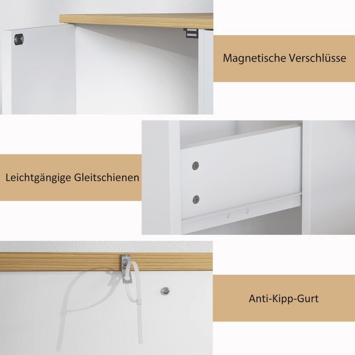 SIDEBOARD DE-38788 120/35/75,2 cm Schublade und 2 Türen und 2 Ablagen Weiß/Gold - Weiß, Holzwerkstoff (120/75.2/35cm) - ComfortXL