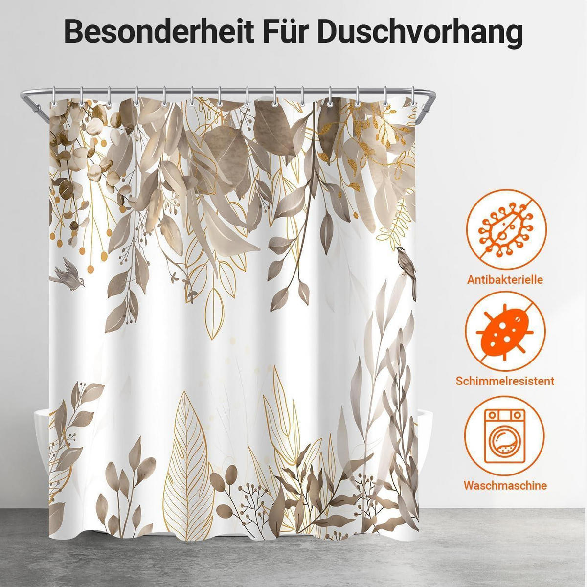 DUSCHVORHANG Grau Herbstblätter 180 x 200 cm - Multicolor, Textil (180/200cm)