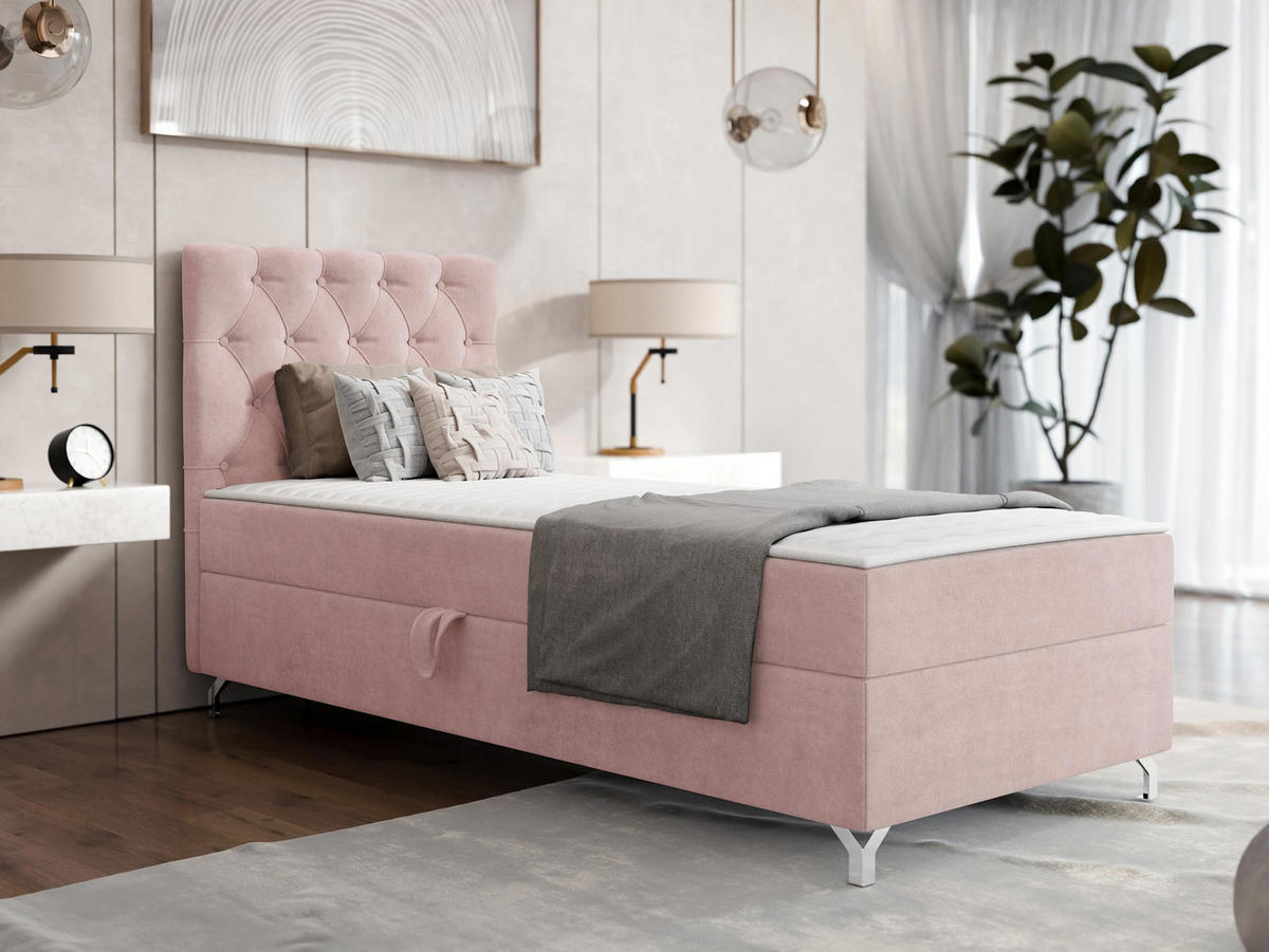 BOXBETT Chester 1, Seite: Links - Hellrosa/Silberfarben, Holz/Textil (90/200cm) - MIRJAN24