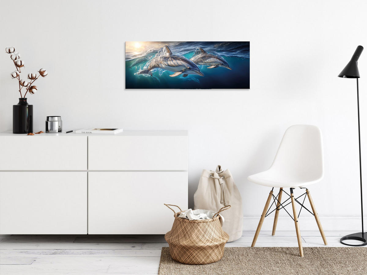 GLASBILD 80x30 cm Delfine türkis-blau - Blau, Glas (80/30cm) - artissimo