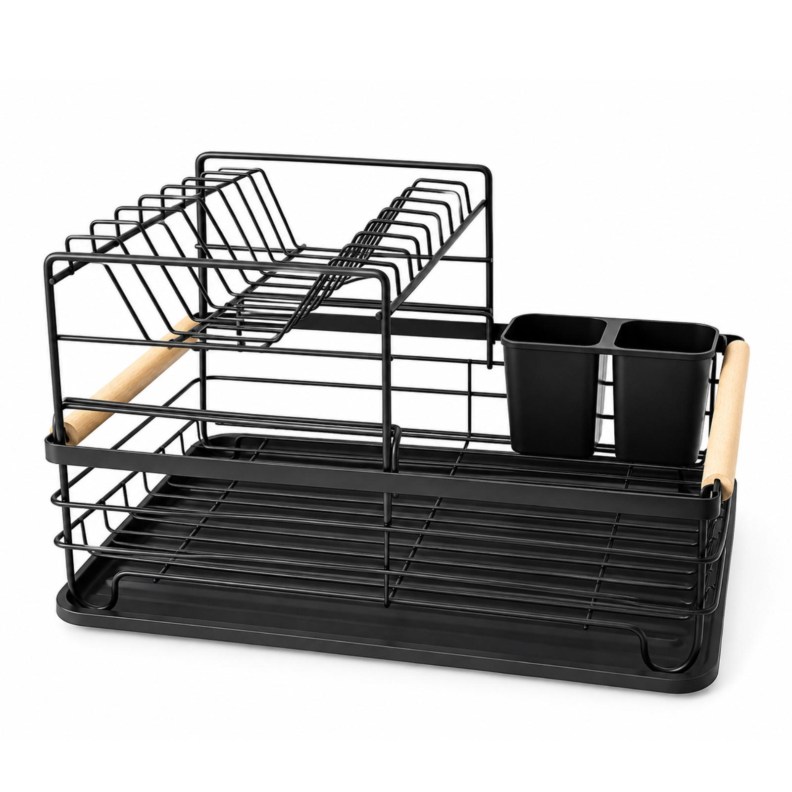 GESCHIRRSTÄNDER mit Besteckbehälter 43/32/28 cm - Schwarz, Metall (32/28/43cm) - BOXIMO