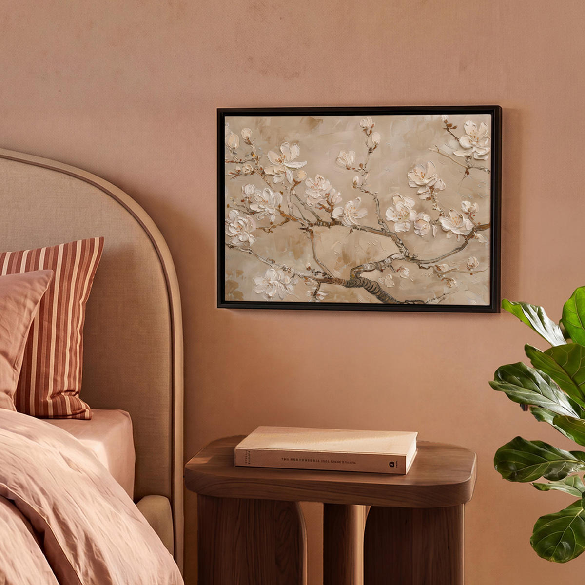 LEINWAND Bilder mit Rahmen - Blumen - Modern - Beige - Weiß - Blüte - 40x30 - Beige, Textil (40/30cm) - MuchoWow