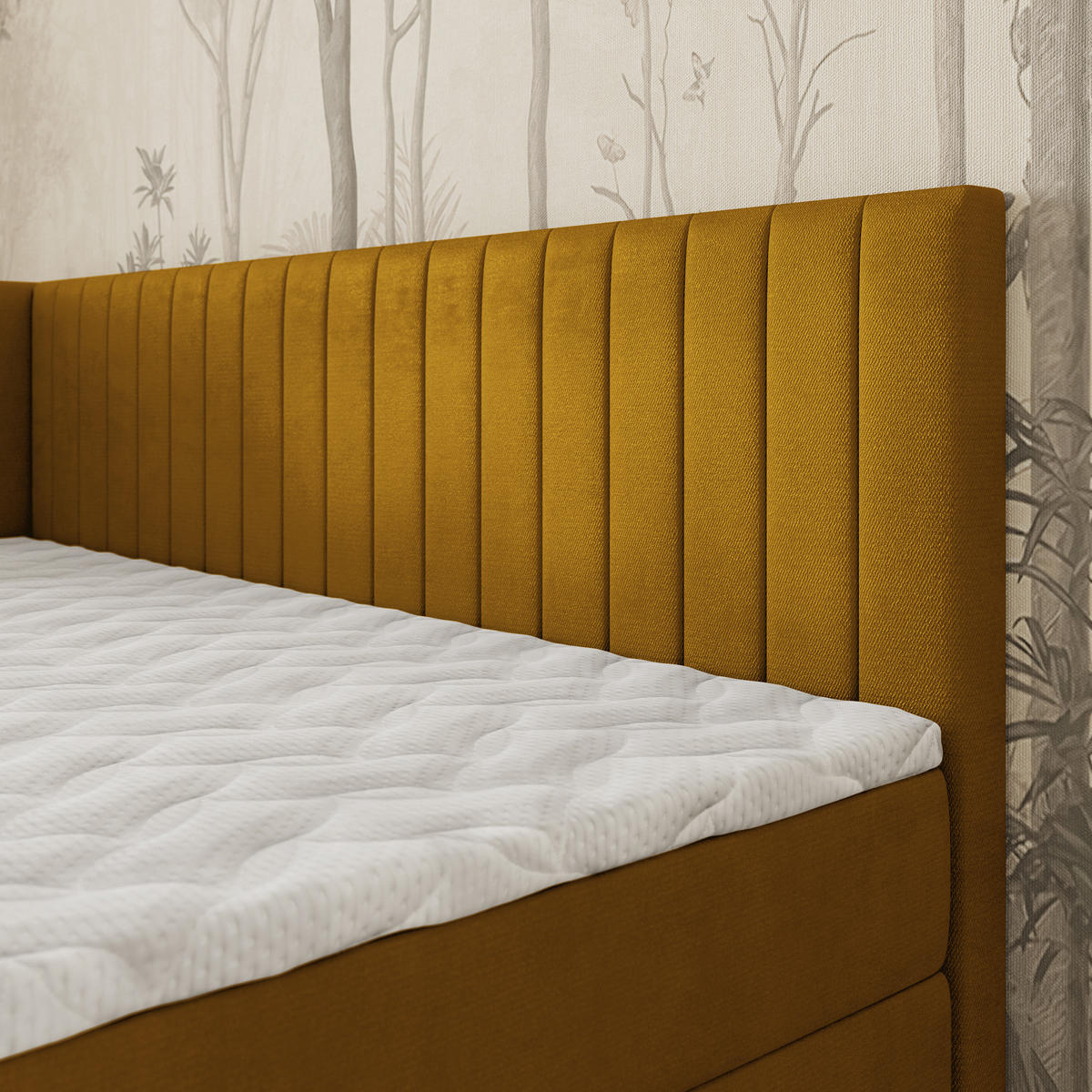 BOXBETT ARIS 80x200 cm mit Matratze und Topper, H2+H3 - Gelb - Gelb, Holz (80/200cm) - MASSENO