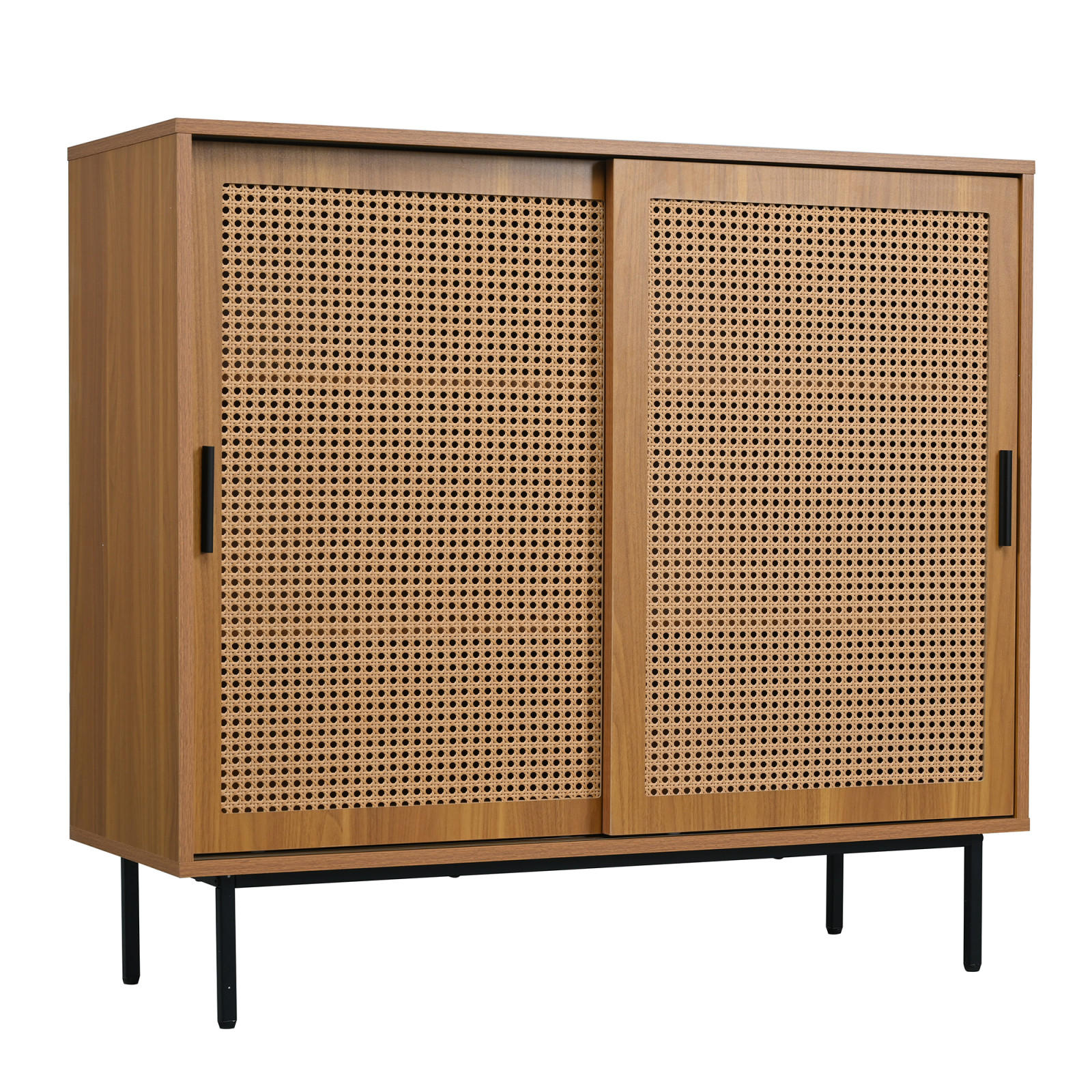 SIDEBOARD 100x37x90 cm, 2 Rattan-Schiebetüren, Nussbaum - Kastanienfarben, Holz (100/90/37cm)