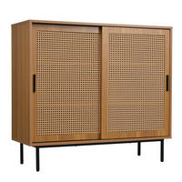 SIDEBOARD 100x37x90 cm, 2 Rattan-Schiebetüren, Nussbaum - Kastanienfarben, Holz (100/90/37cm)