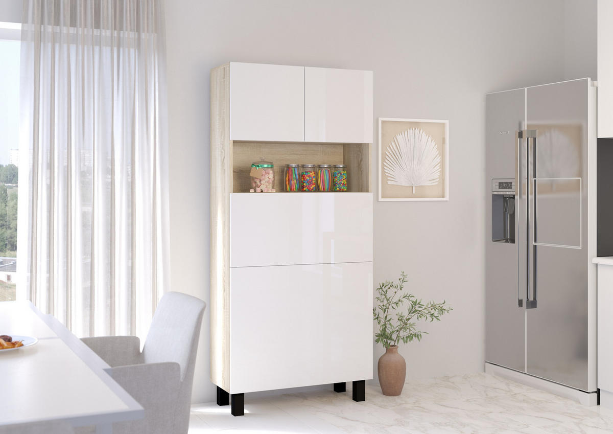 SCHREIBTISCH Sonoma Eiche, Weiß Hochglanz 80/175/92 - Weiß Hochglanz/Sonoma Eiche, Holzwerkstoff (90/50/175cm) - RAUMHIRSCH FURNITURE