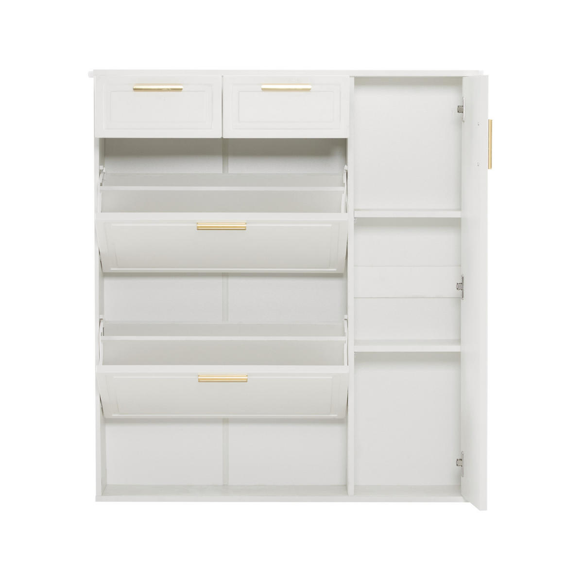 SCHUHSCHRANK aus Spanplatte 95x24x107,5cm in Weiß mit Schubladen - Weiß, Holzwerkstoff (95/107.5/24cm) - Modfu