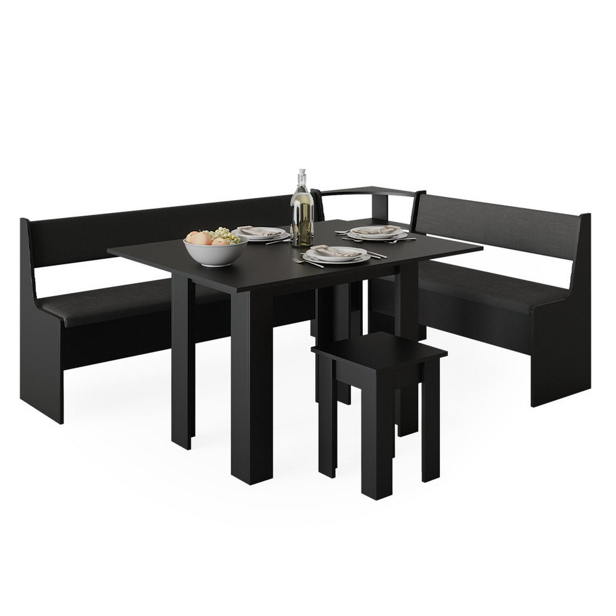 ECKBANKGRUPPE Roman Schwarz 150 x 41.5 cm mit Tisch - Edelstahlfarben/Schwarz, Holzwerkstoff (210/80/150cm) - Vicco