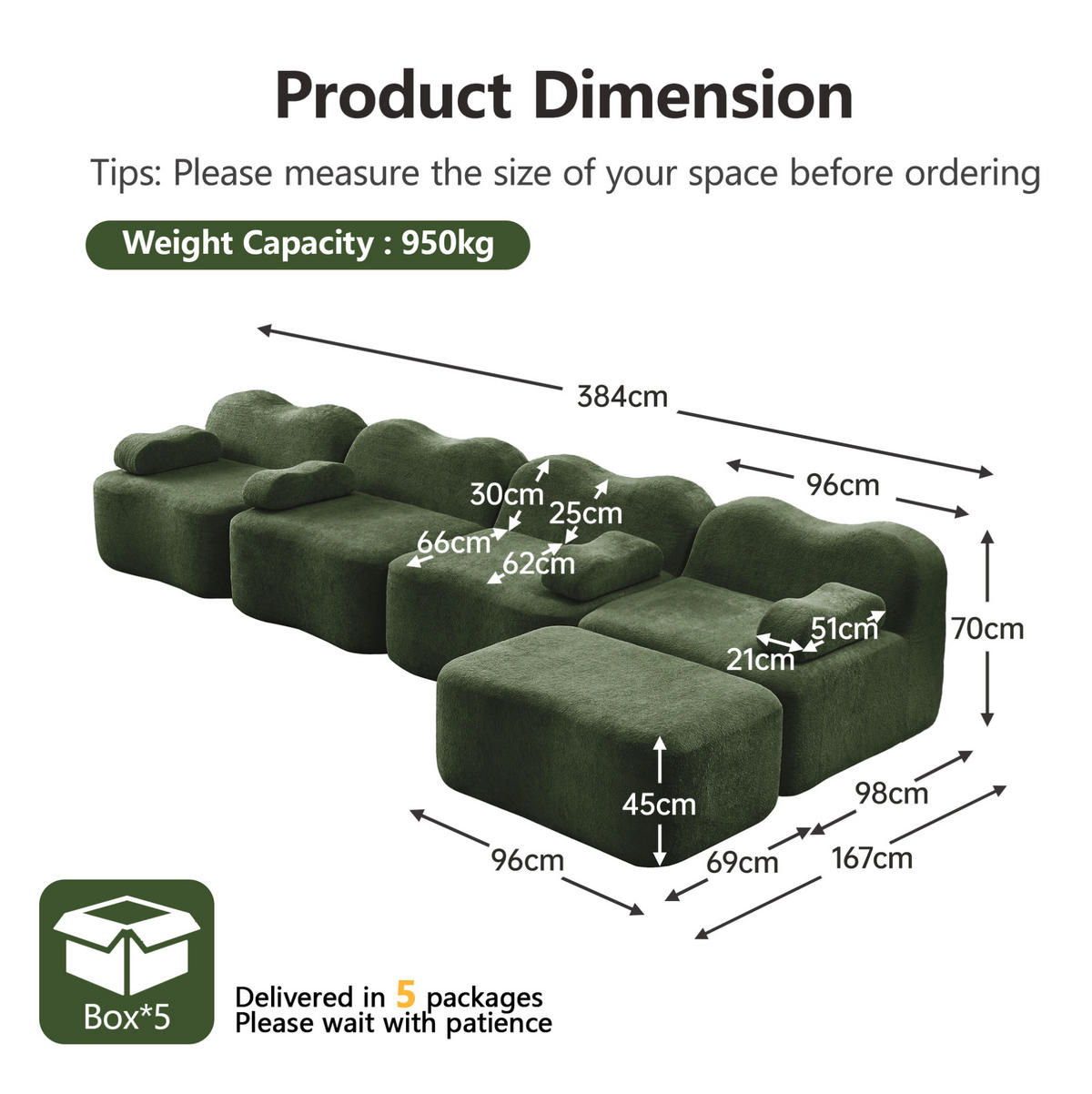 ECKSOFA 384/167/70 cm Grün aus Samt mit modularem Design - Grün, Textil (167/384cm) - OKMYHOME