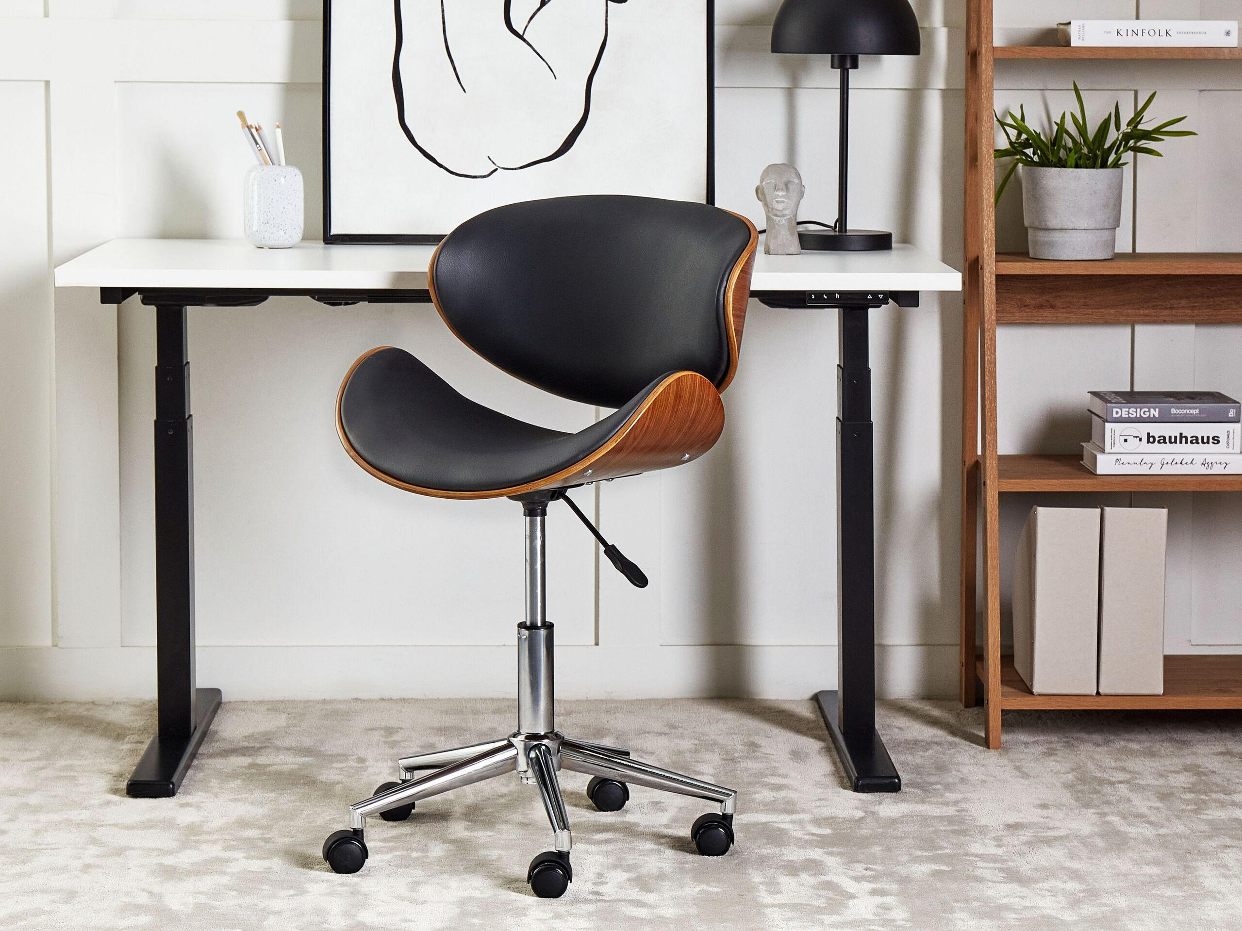 BÜRODREHSTUHL Kunstleder Schwarz Rotterdam - Schwarz, Textil/Metall (53/83/40cm) - Beliani