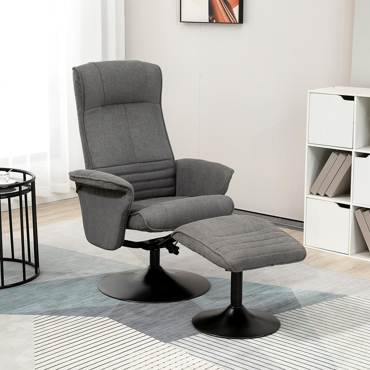 RELAXSESSEL mit Fußhocker verstellbare Rückenlehne für Schlafzimmer Dunkelgrau - Dunkelgrau/Schwarz, Textil/Metall (71/104/69cm) - HOMCOM