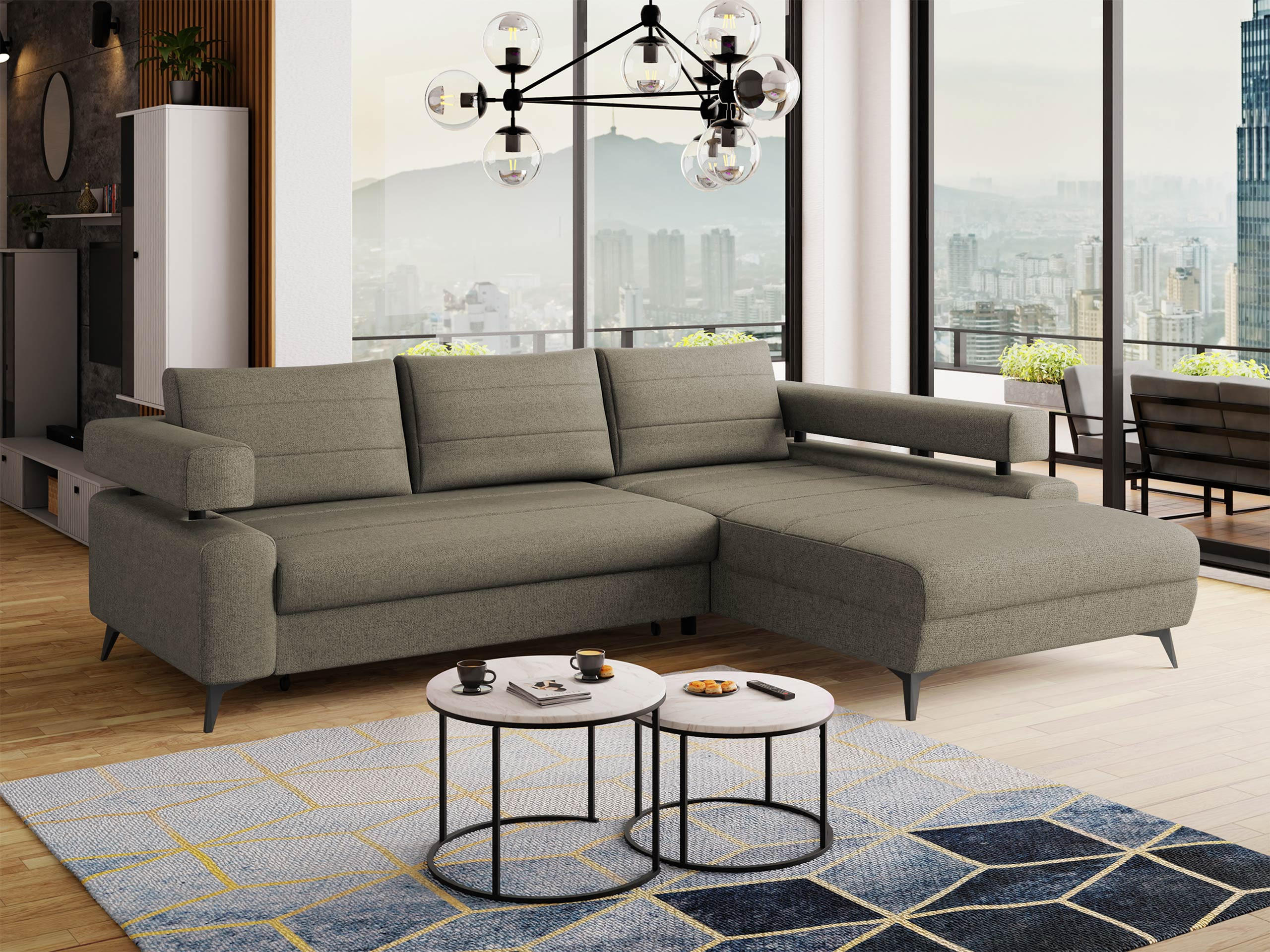 ECKSOFA Rosa, Seite: Rechts 2R-OT - Schwarz/Braun, Holz/Textil (265/184cm) - MIRJAN24