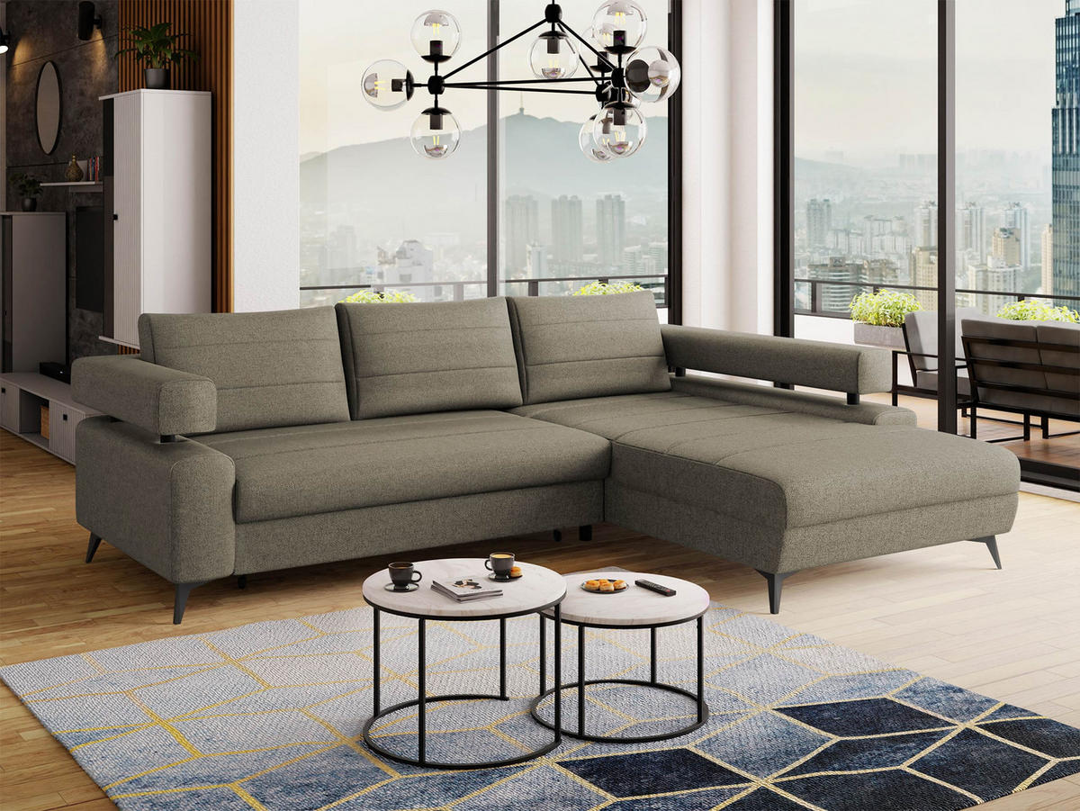 ECKSOFA Rosa, Seite: Rechts 2R-OT - Schwarz/Braun, Holz/Textil (265/184cm) - MIRJAN24