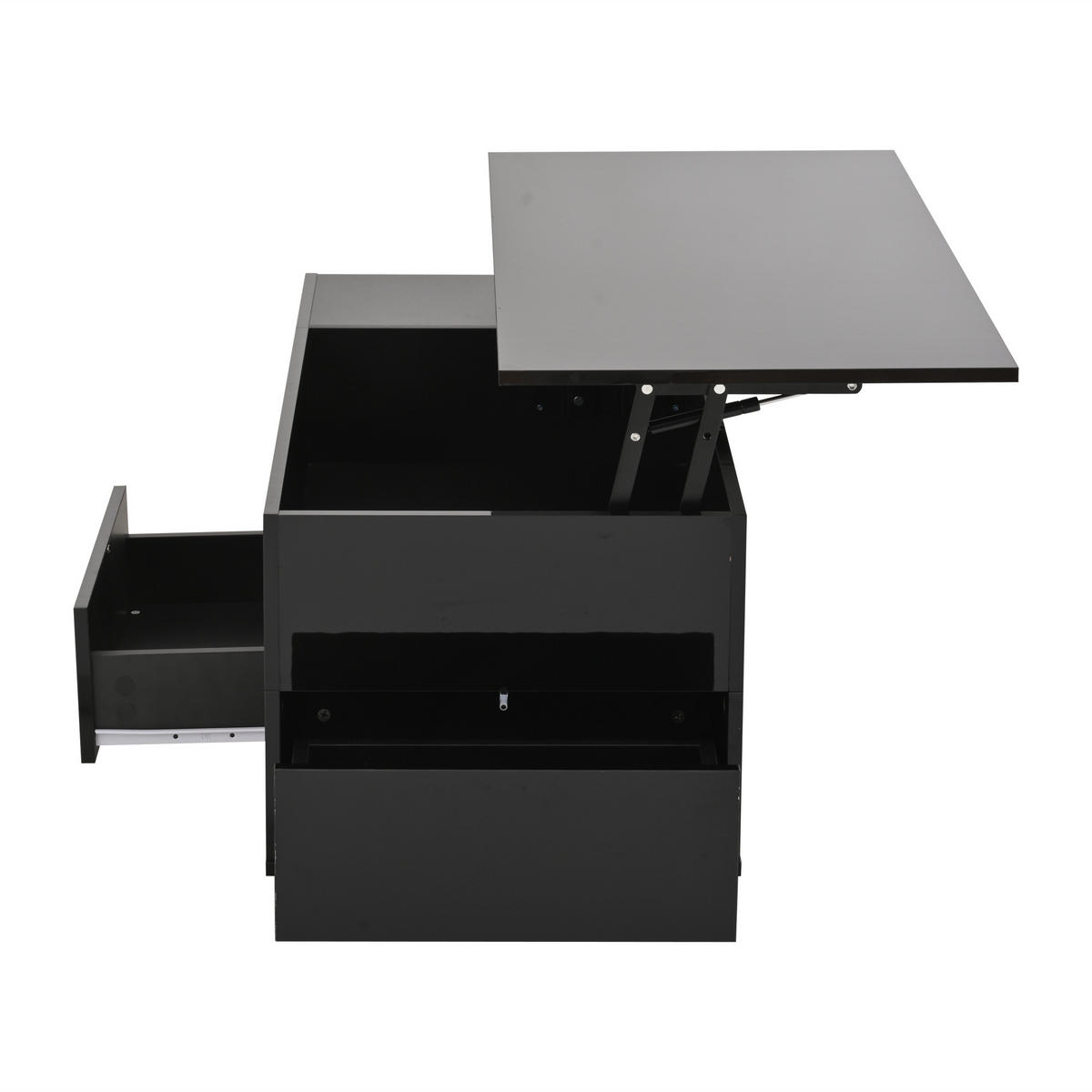 COUCHTISCH Schwarz, 100/50/45 cm mit 2 Hockern, Hubfunktion und LED - Schwarz, Holzwerkstoff (50/100/40cm) - PANGIVO