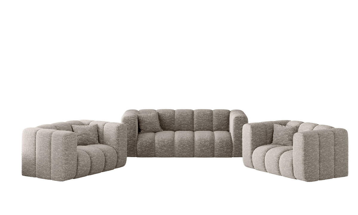 COUCHGARNITUR 2+1+1 Serie Grand Stilvol Stoff Haga Hellgrau - Hellgrau, Holz (197/70/91cm) - Kaiser Möbel