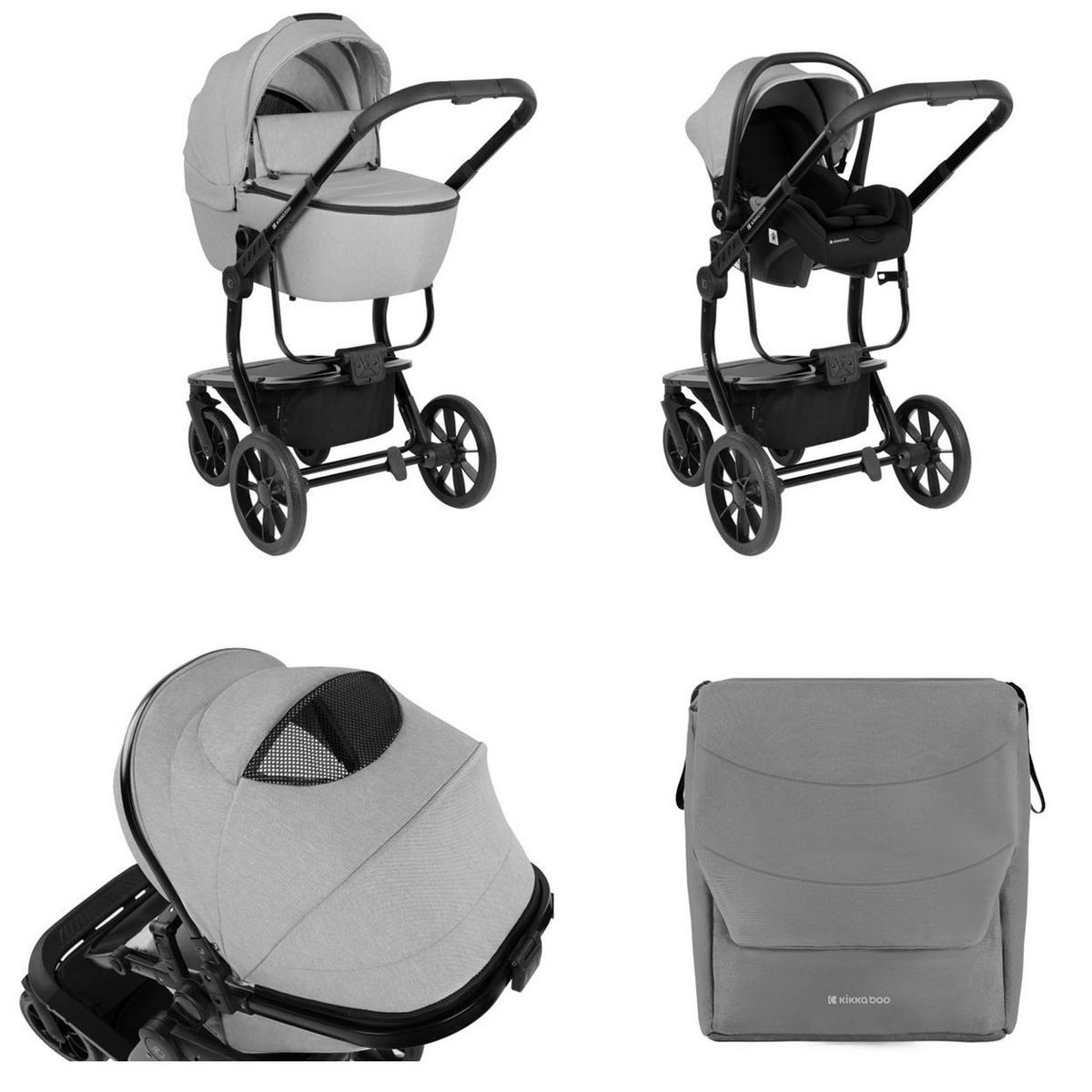 KOMBIKINDERWAGEN Irene 3 in 1 grau hellgrau Babywanne Autositz Adapter Wickeltasche - Grau, Metall (60/62/103cm) - Kikka boo