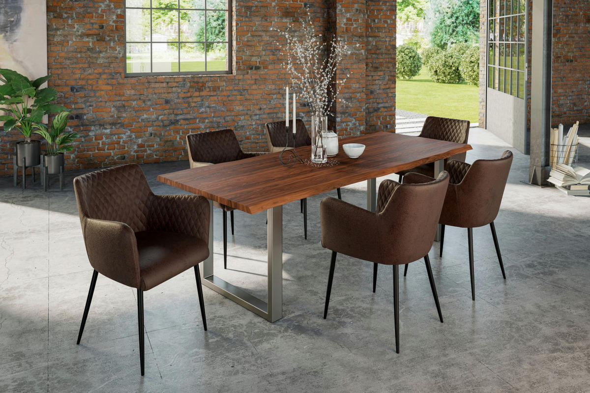ESSTISCH LAUREN - Silberfarben/Nussbaumfarben, Holz/Metall (100/240/77cm) - SAM