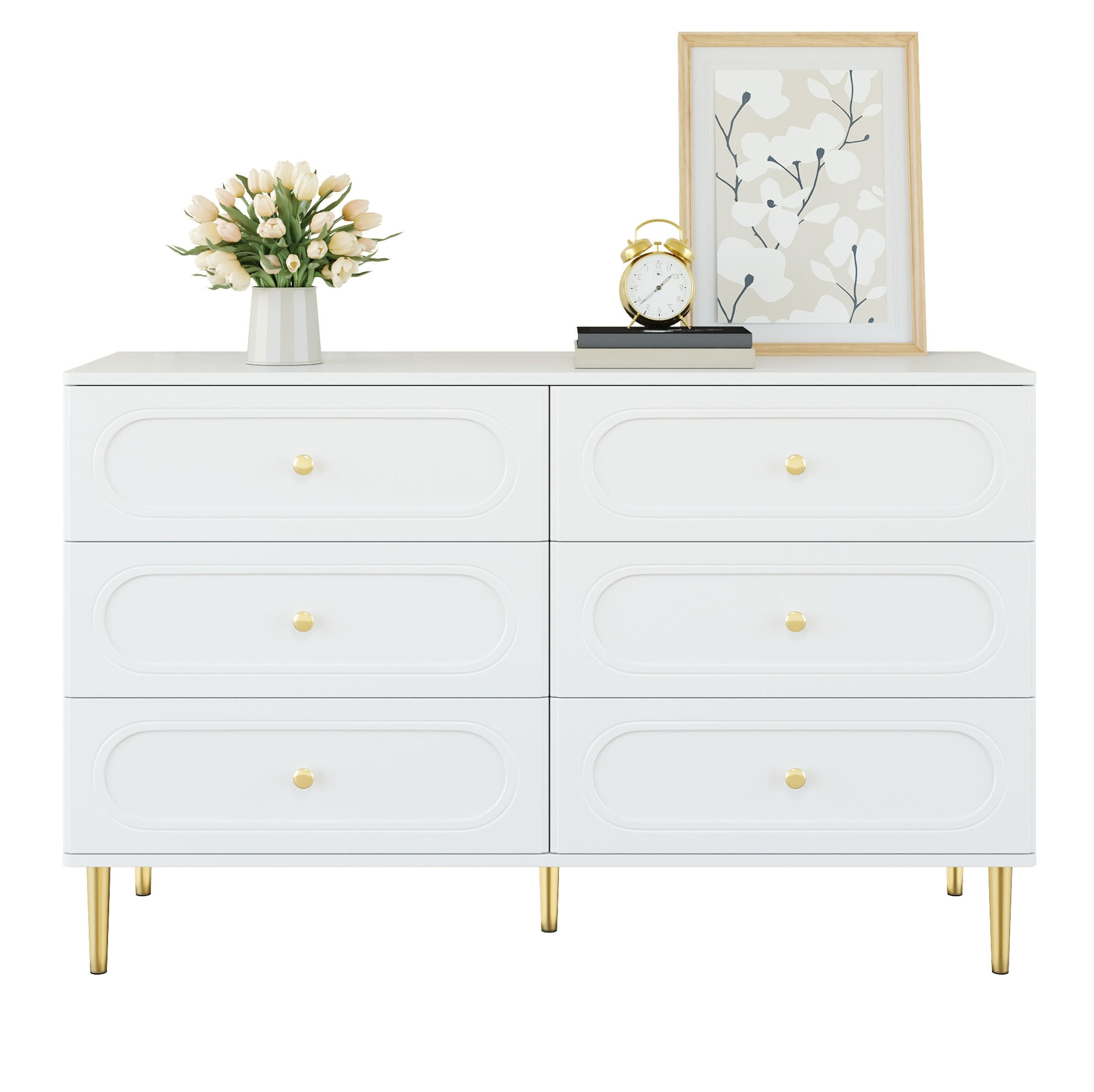 SIDEBOARD 120/40/75 cm Weiß aus MDF und Holzwerkstoff mit 6 Schubladen - Weiß, Holzwerkstoff (120/75/40cm) - OKWISH