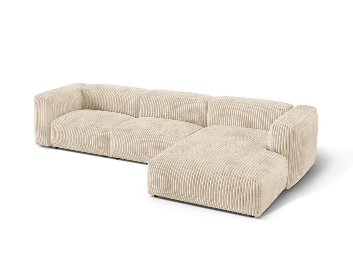 ECKSOFA modular rechts Martina aus Cord leichtes beige 3 Sitzplätze - Creme, Textil (176/332cm) - Micadoni