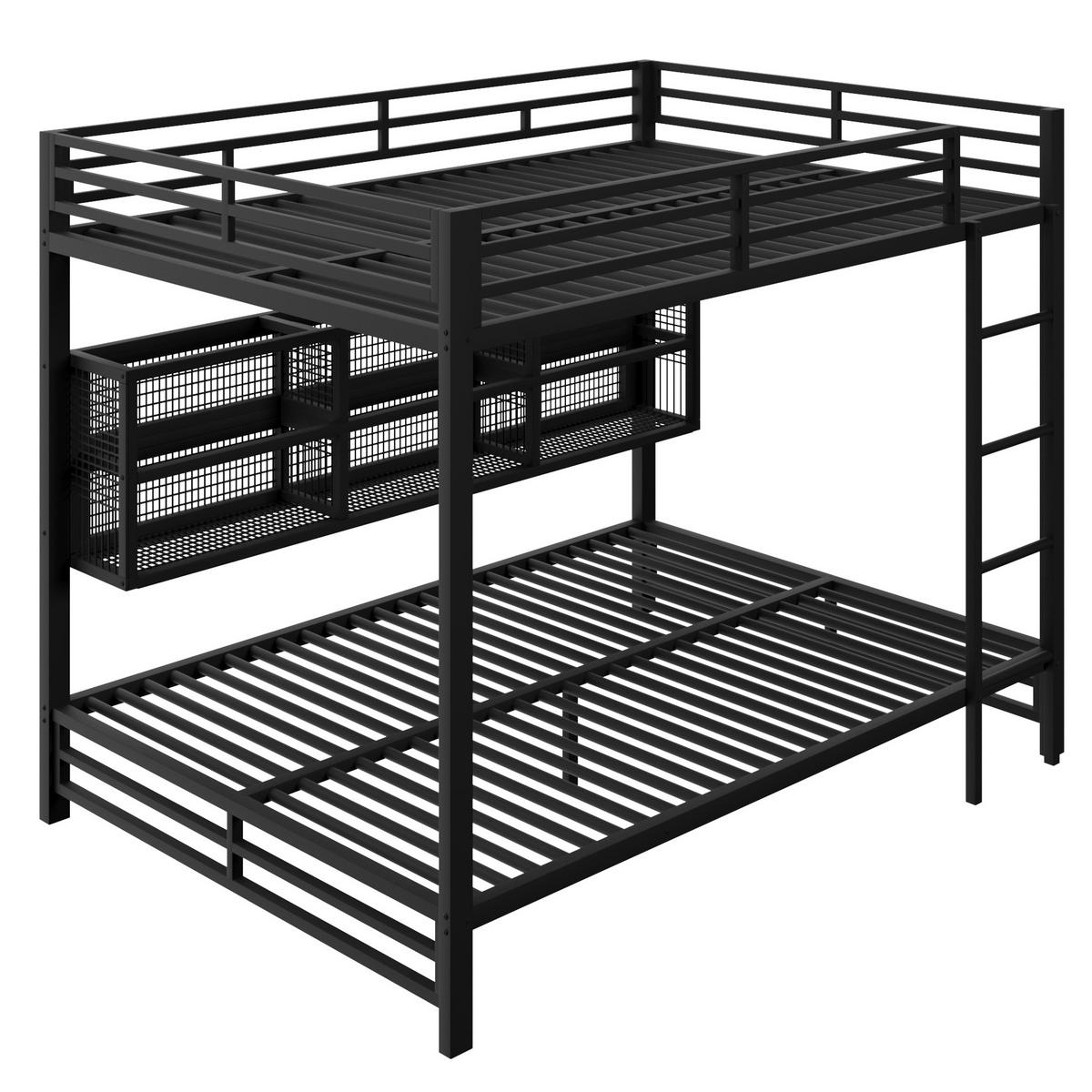 ETAGENBETT 140/200 cm aus Metall mit Stauraumschränken und LED-Beleuchtung - Schwarz, Metall (140/200cm) - Flora Grace