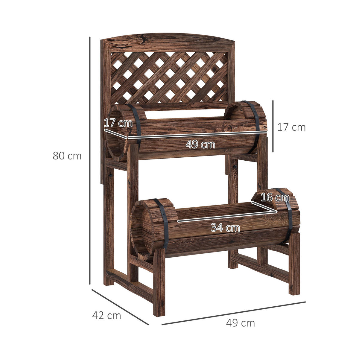 HOCHBEET 2-Etagig DE-12155 mit Rankgitter 42/49/80 cm Braun - Braun, Holz (42/80/49cm) - ComfortXL