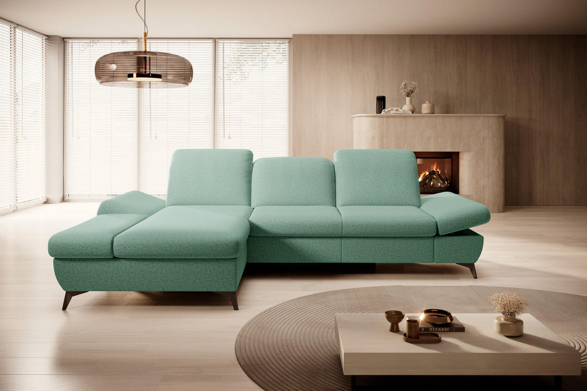 ECKSOFA FELICE L-S Grün Geflochtener Stoff mit Schlaffunktion - Grün, Holz (284/166cm) - MASSENO