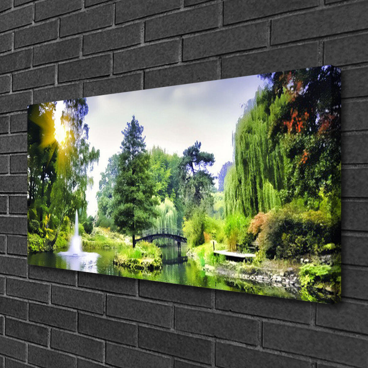 LEINWANDBILD 100x50 cm Waldlandschaft mit Fluss - Hellblau/Grün, Textil (100/4cm) - TULUP