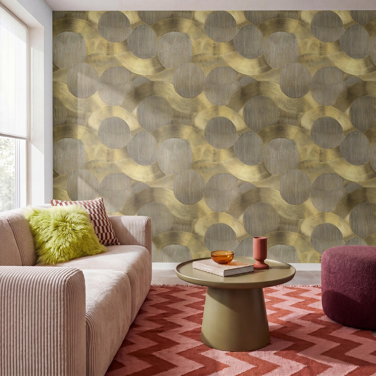 TAPETE - Modern - Geometrisch - Gold - 280x220 cm - Goldfarben, Papier (280/220cm) - OnlyWow