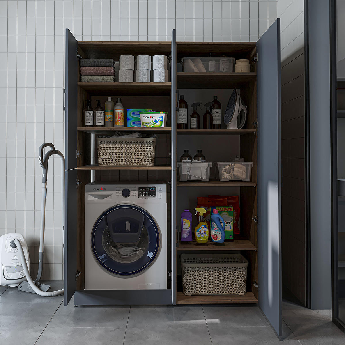 WASCHMASCHINENSCHRANK DORA-II 130cm Breit, 186cm Hoch - Anthrazit, Holzwerkstoff (130/186/73.8cm)