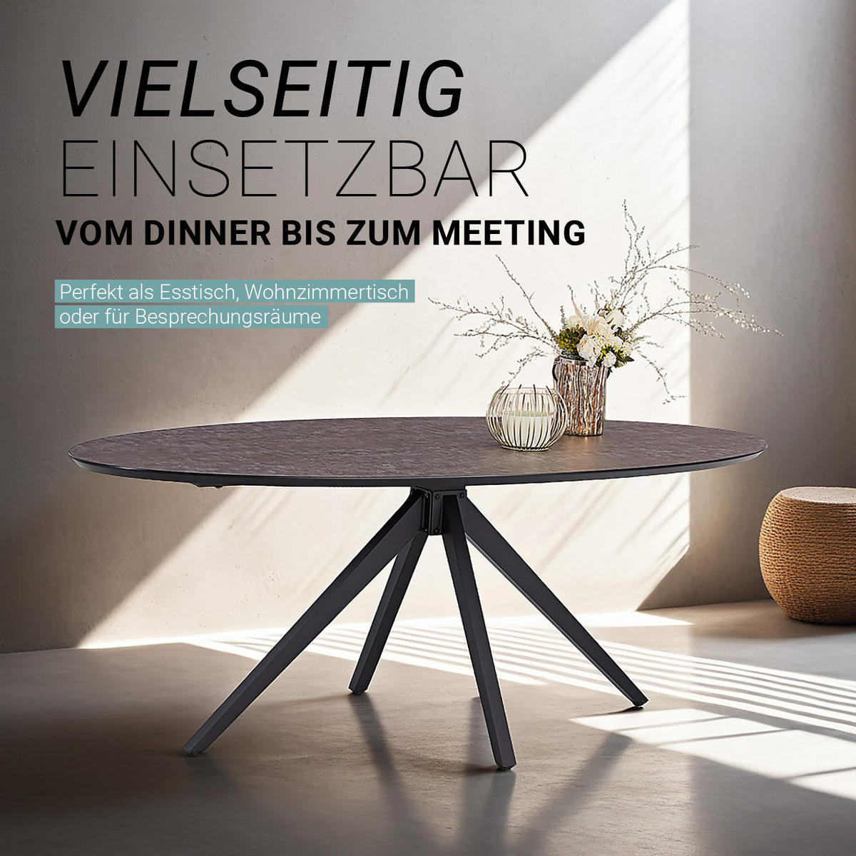 ESSTISCH oval 200 cm Braun - Schwarz/Braun, Metall (200/95/76cm) - Homestyle4u