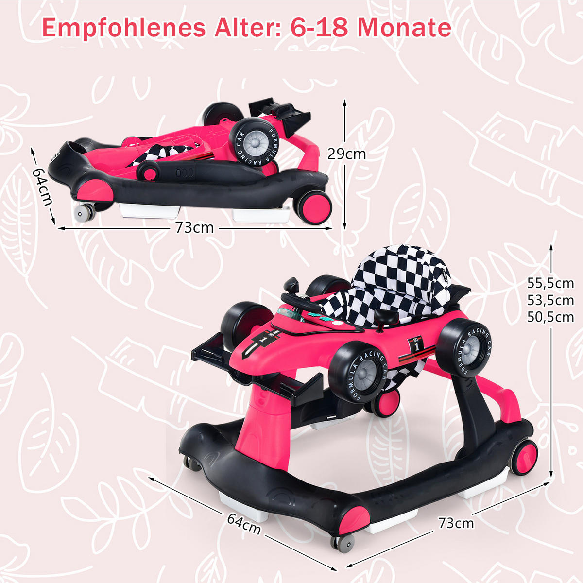 LAUFLERNWAGEN Pink - Pink, Kunststoff (64/56/73cm) - COSTWAY