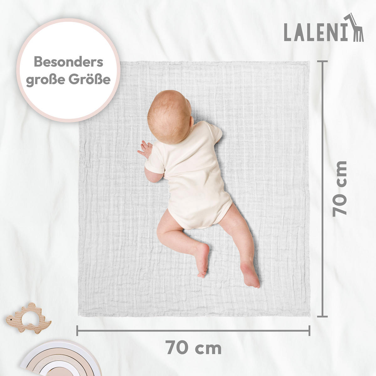 SPUCHTÜCHER- Baby Mulltücher 70x70 cm – 5er Set Spucktücher aus 100% Baumwolle, Extrem Saugstark - weiß - Weiß, Textil (70/70cm) - Laleni