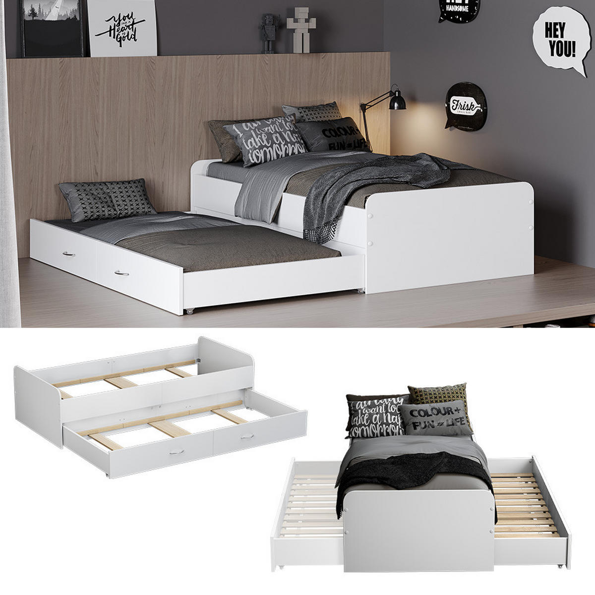 KINDERBETT Jaspar Weiß 90x200 cm mit Lattenrost, ohne Matratze - Weiß, Holzwerkstoff (204/53/94cm) - VitaliSpa