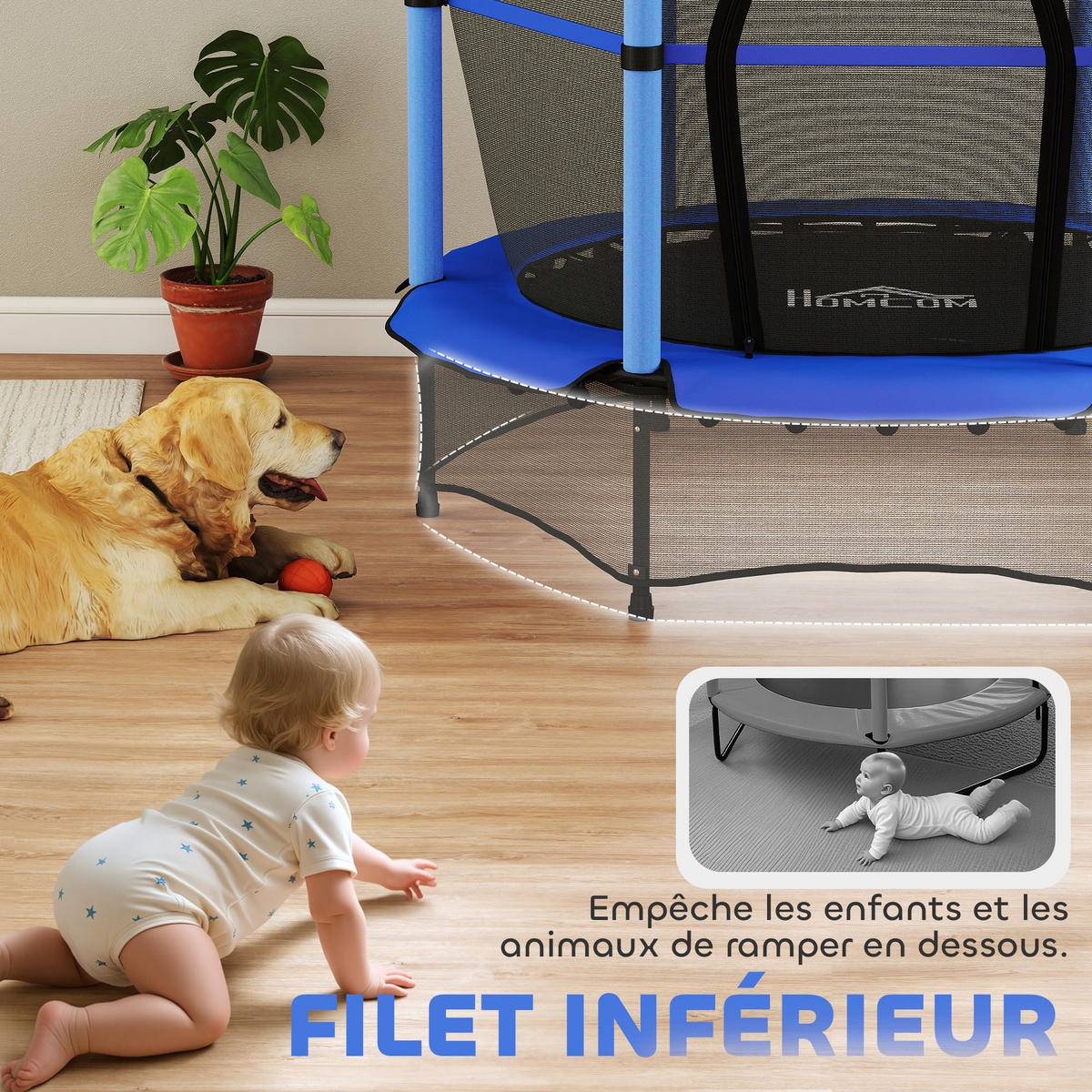 TRAMPOLIN DE-18987 Ø140 cm mit Sicherheitsnetz Blau - Blau, Metall (140/140cm) - ComfortXL